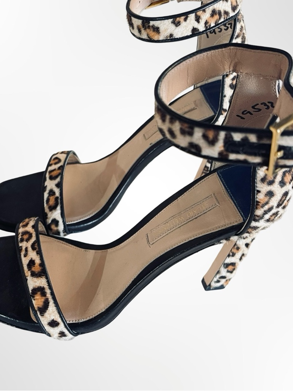 Stuart Weitzman Black Sandals with Leopard Print Trim in 37 - Picture 4 of 8